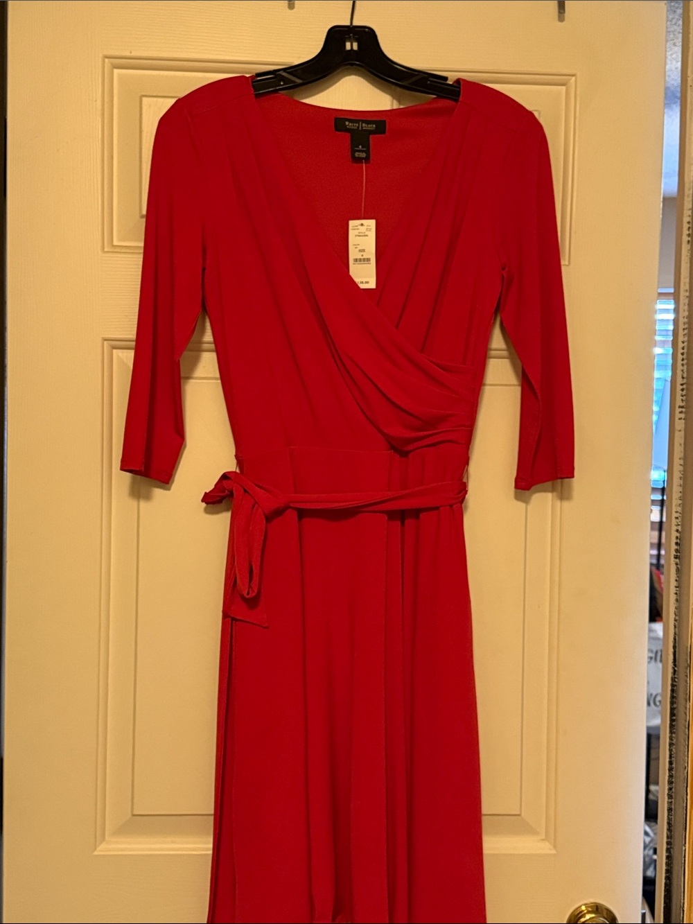 White House Black Market Red Faux-Wrap Dress with Waist Tie